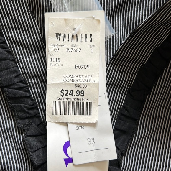 Striped Blouse with Ruffle Trim - Black/White - Picture 5 of 8